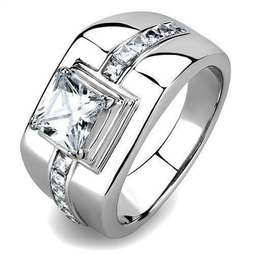 Picture of TK3011 - Stainless Steel Ring High polished (no plating) Men AAA Grade CZ Clear