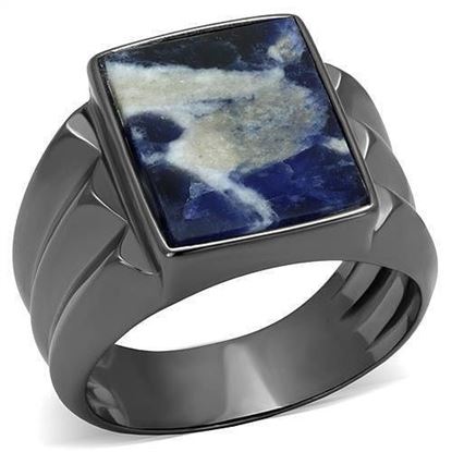 Picture of TK3012 - Stainless Steel Ring IP Light Black  (IP Gun) Men Semi-Precious Capri Blue