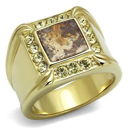 Picture of TK3013 - Stainless Steel Ring IP Gold(Ion Plating) Men Semi-Precious Smoked Quartz