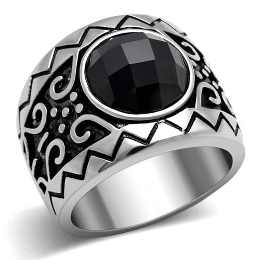 Picture of TK303 - Stainless Steel Ring High polished (no plating) Men AAA Grade CZ Jet