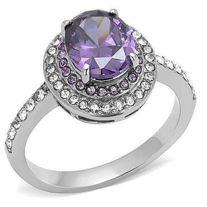 Picture of TK3032 - Stainless Steel Ring High polished (no plating) Women AAA Grade CZ Amethyst