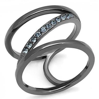 Picture of TK3038 - Stainless Steel Ring IP Light Black  (IP Gun) Women Top Grade Crystal Capri Blue