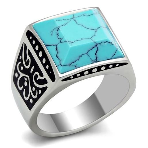 Picture of TK304 - Stainless Steel Ring High polished (no plating) Men Synthetic Sea Blue