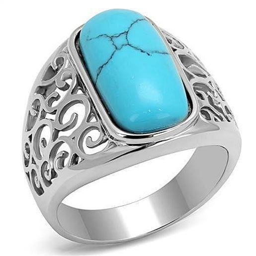 Picture of TK3043 - Stainless Steel Ring High polished (no plating) Men Synthetic Sea Blue