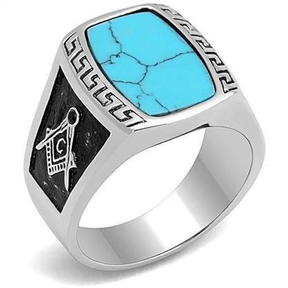 Picture of TK3044 - Stainless Steel Ring High polished (no plating) Men Synthetic Sea Blue