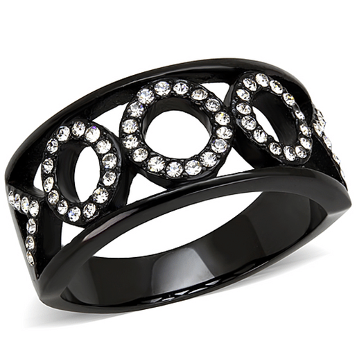 Picture of TK3046 - Stainless Steel Ring IP Black(Ion Plating) Women Top Grade Crystal Clear