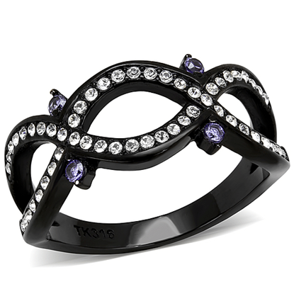 Picture of TK3047 - Stainless Steel Ring IP Black(Ion Plating) Women AAA Grade CZ Amethyst