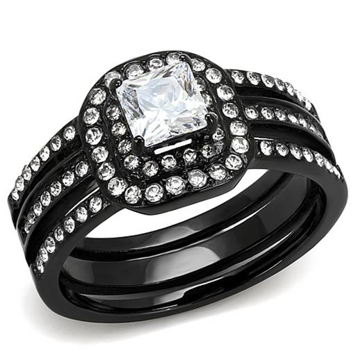 Picture of TK3048 - Stainless Steel Ring IP Black(Ion Plating) Women AAA Grade CZ Clear