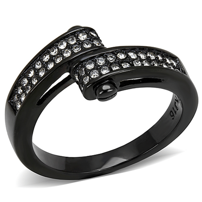 Picture of TK3049 - Stainless Steel Ring IP Black(Ion Plating) Women Top Grade Crystal Clear