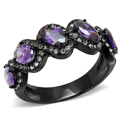 Picture of TK3051 - Stainless Steel Ring IP Black(Ion Plating) Women AAA Grade CZ Amethyst