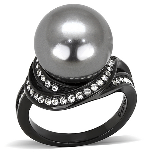 Picture of TK3052 - Stainless Steel Ring IP Black(Ion Plating) Women Synthetic Gray