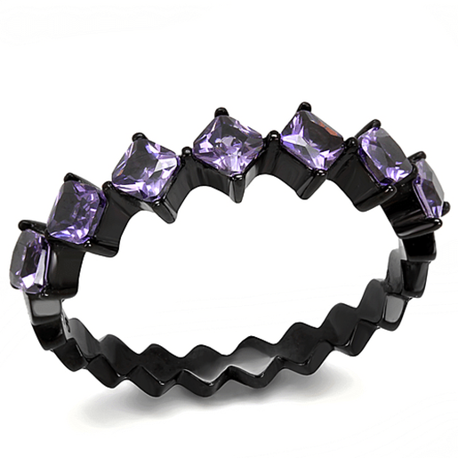 Picture of TK3054 - Stainless Steel Ring IP Black(Ion Plating) Women AAA Grade CZ Amethyst