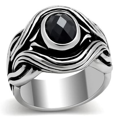 Picture of TK307 - Stainless Steel Ring High polished (no plating) Men AAA Grade CZ Jet