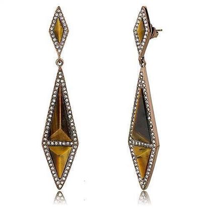 Picture of TK3071 - Stainless Steel Earrings IP Coffee light Women Synthetic Topaz