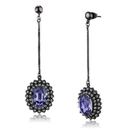 Picture of TK3073 - Stainless Steel Earrings IP Black(Ion Plating) Women Top Grade Crystal Tanzanite