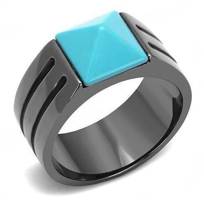 Picture of TK3074 - Stainless Steel Ring IP Light Black  (IP Gun) Men Synthetic Sea Blue