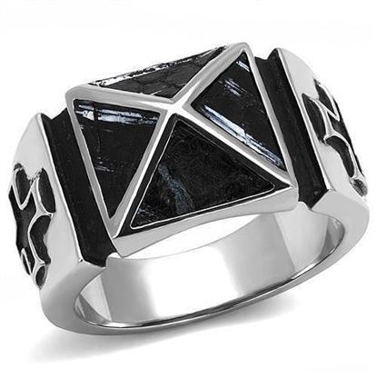 Picture of TK3075 - Stainless Steel Ring High polished (no plating) Men Leather Jet