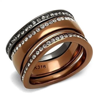 Picture of TK3082 - Stainless Steel Ring IP Light Black & IP Light coffee Women Top Grade Crystal Black Diamond