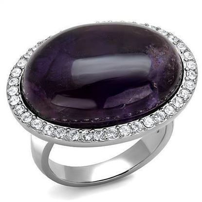 Picture of TK3083 - Stainless Steel Ring High polished (no plating) Women Semi-Precious Amethyst