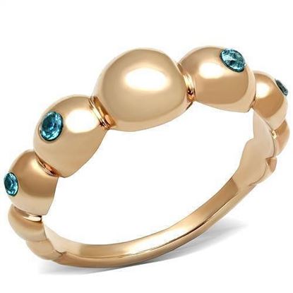 Picture of TK3088 - Stainless Steel Ring IP Rose Gold(Ion Plating) Women AAA Grade CZ Sea Blue