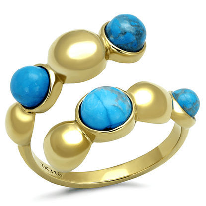 Picture of TK3091 - Stainless Steel Ring IP Gold(Ion Plating) Women Semi-Precious Sea Blue