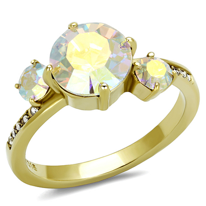 Picture of TK3095 - Stainless Steel Ring IP Gold(Ion Plating) Women Top Grade Crystal Multi Color