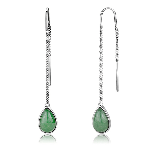 Picture of TK3099 - Stainless Steel Earrings High polished (no plating) Women Semi-Precious Emerald