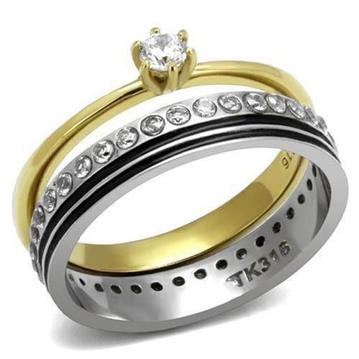 Picture of TK3108 - Stainless Steel Ring Two-Tone IP Gold (Ion Plating) Women AAA Grade CZ Clear