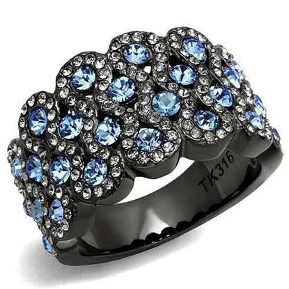 Picture of TK3111 - Stainless Steel Ring IP Light Black  (IP Gun) Women Top Grade Crystal Light Sapphire