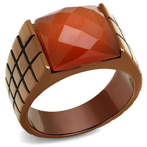 Picture of TK3114 - Stainless Steel Ring IP Coffee light Men Semi-Precious Orange