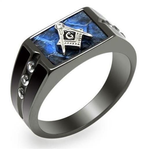 Picture of TK3116 - Stainless Steel Ring Two-Tone IP Black Men AAA Grade CZ Clear