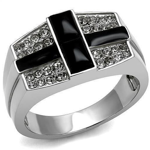 Picture of TK3117 - Stainless Steel Ring High polished (no plating) Men Semi-Precious Jet