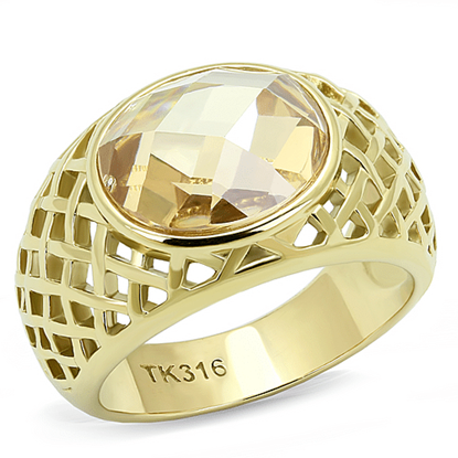 Picture of TK3122 - Stainless Steel Ring IP Gold(Ion Plating) Women AAA Grade CZ Champagne