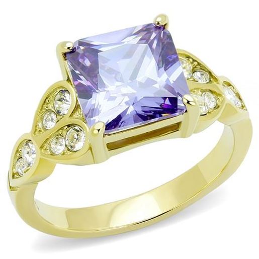 Picture of TK3125 - Stainless Steel Ring IP Gold(Ion Plating) Women AAA Grade CZ Light Amethyst