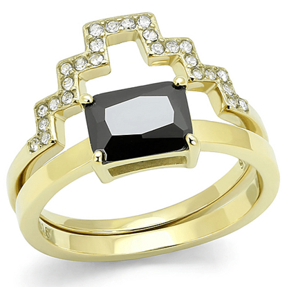 Picture of TK3127 - Stainless Steel Ring IP Gold(Ion Plating) Women AAA Grade CZ Black Diamond