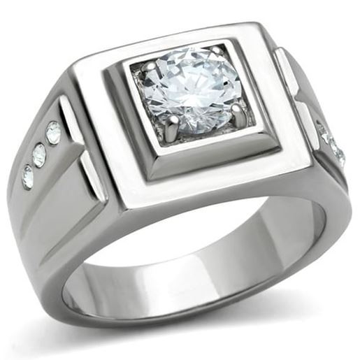 Picture of TK313 - Stainless Steel Ring High polished (no plating) Men AAA Grade CZ Clear