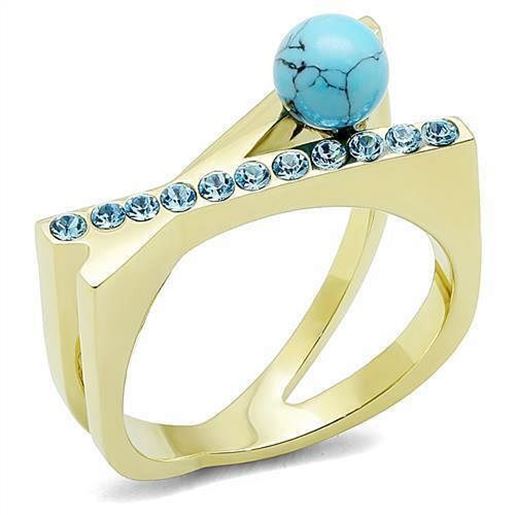 Picture of TK3130 - Stainless Steel Ring IP Gold(Ion Plating) Women Synthetic Turquoise