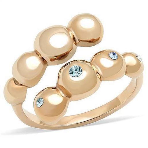 Picture of TK3131 - Stainless Steel Ring IP Rose Gold(Ion Plating) Women Top Grade Crystal Sea Blue