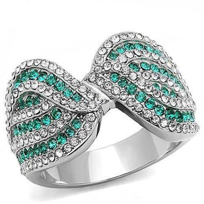 Picture of TK3142 - Stainless Steel Ring High polished (no plating) Women Top Grade Crystal Emerald