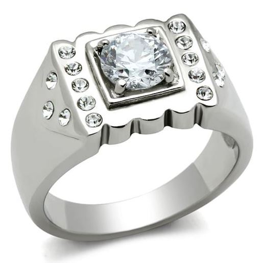 Picture of TK315 - Stainless Steel Ring High polished (no plating) Men AAA Grade CZ Clear