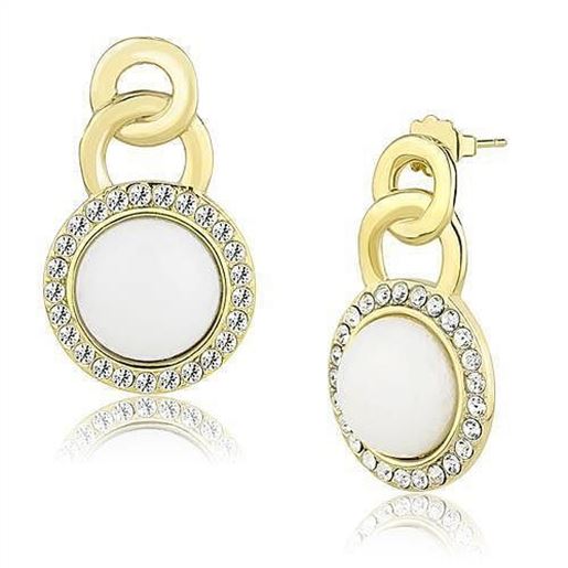 Picture of TK3152 - Stainless Steel Earrings IP Gold(Ion Plating) Women Synthetic White