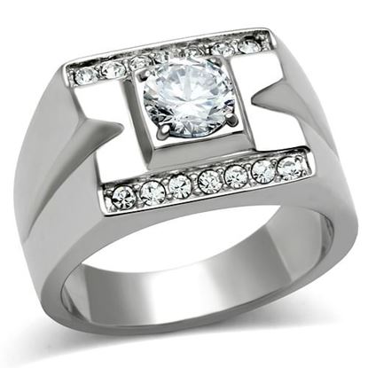 Picture of TK316 - Stainless Steel Ring High polished (no plating) Men AAA Grade CZ Clear