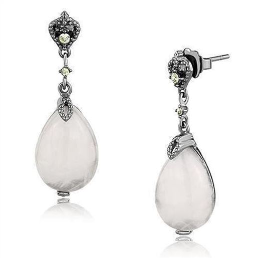 Picture of TK3163 - Stainless Steel Earrings IP Light Black  (IP Gun) Women Precious Stone Light Rose