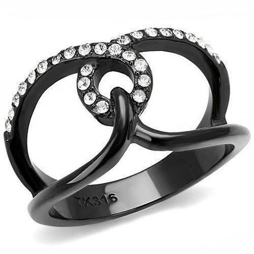 Picture of TK3166 - Stainless Steel Ring IP Black(Ion Plating) Women Top Grade Crystal Clear