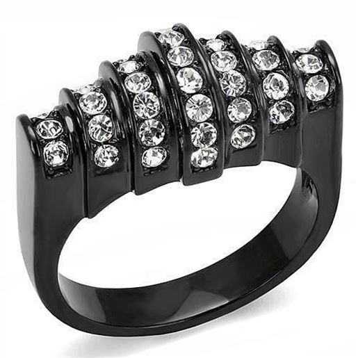 Picture of TK3167 - Stainless Steel Ring IP Black(Ion Plating) Women Top Grade Crystal Clear