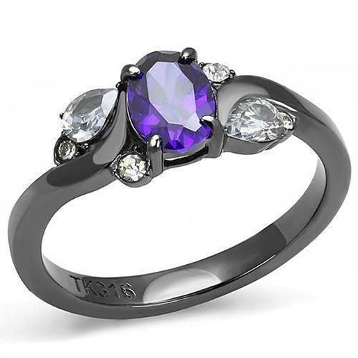 Picture of TK3169 - Stainless Steel Ring IP Light Black  (IP Gun) Women AAA Grade CZ Tanzanite