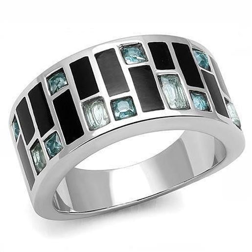 Picture of TK3175 - Stainless Steel Ring High polished (no plating) Women Synthetic Sea Blue