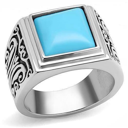 Picture of TK3188 - Stainless Steel Ring High polished (no plating) Men Synthetic Sea Blue