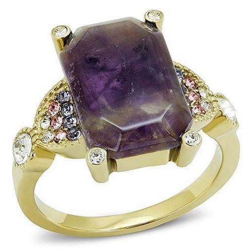 Picture of TK3195 - Stainless Steel Ring IP Gold(Ion Plating) Women Semi-Precious Amethyst