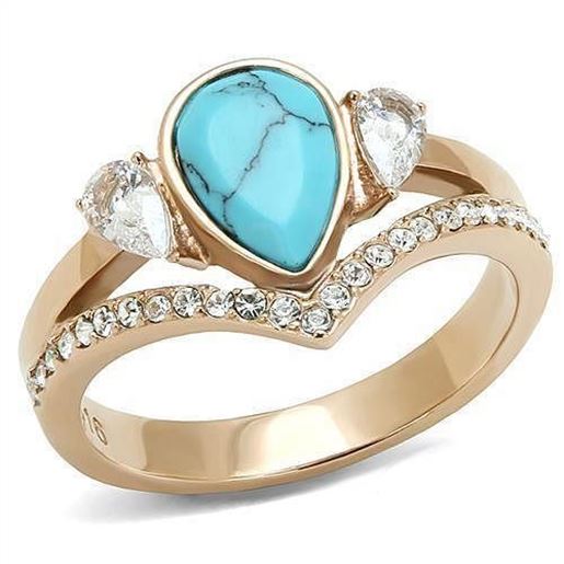 Picture of TK3200 - Stainless Steel Ring IP Rose Gold(Ion Plating) Women Synthetic Sea Blue